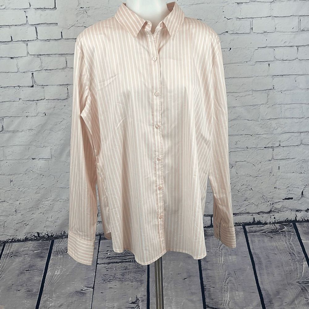 Worthington Women's Button Down Shirt Striped Long Sleeve Casual Rose Smoke XL